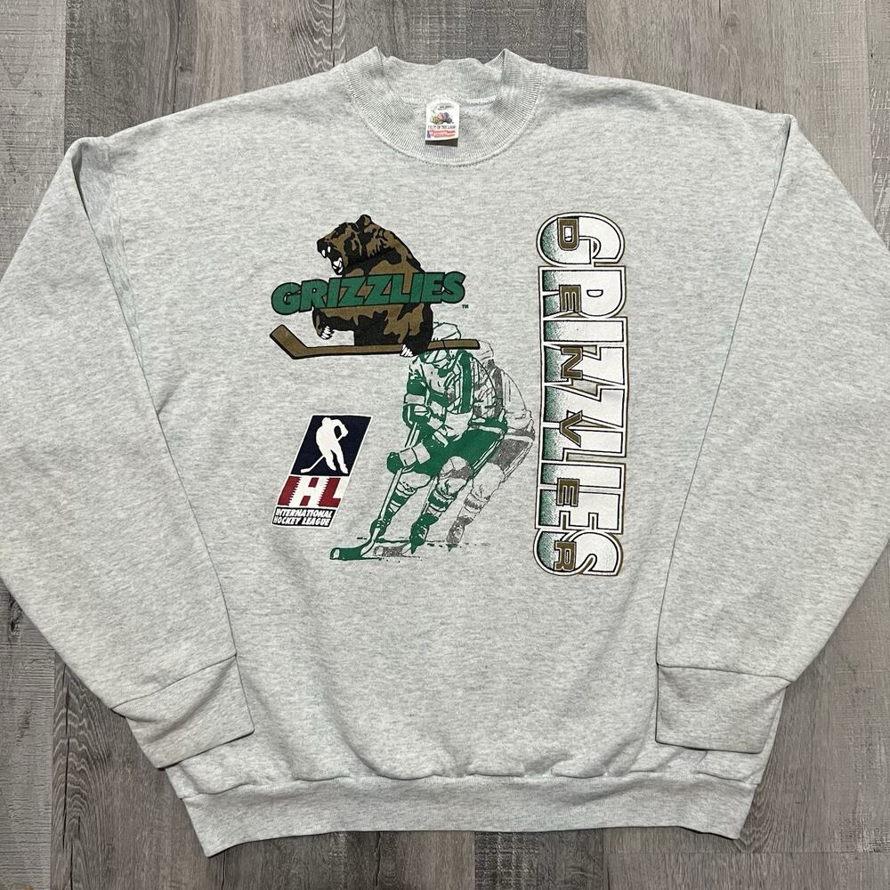 VTG Denver Grizzlies IHL Grey Crewneck Ho Hockey Crewneck Sweatshirt Sz XL